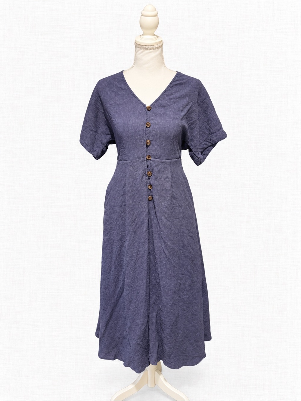 Grade & Gather Blue Button Front Midi Dress Size Medium